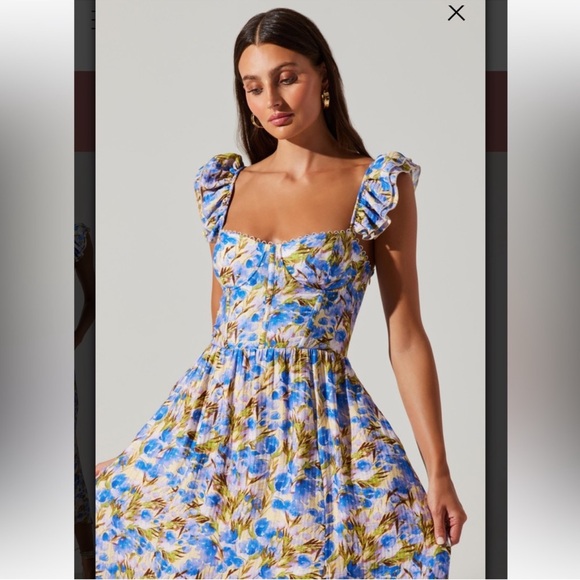 astr the label wedelia blue floral ruffle bustier midi spring summer dress small - Picture 7 of 9